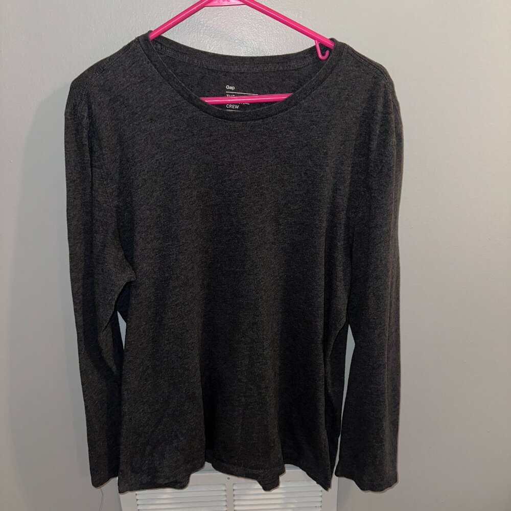 Gap Dark Gray The Essential Crew Long Sleeve Shirt - Size Large